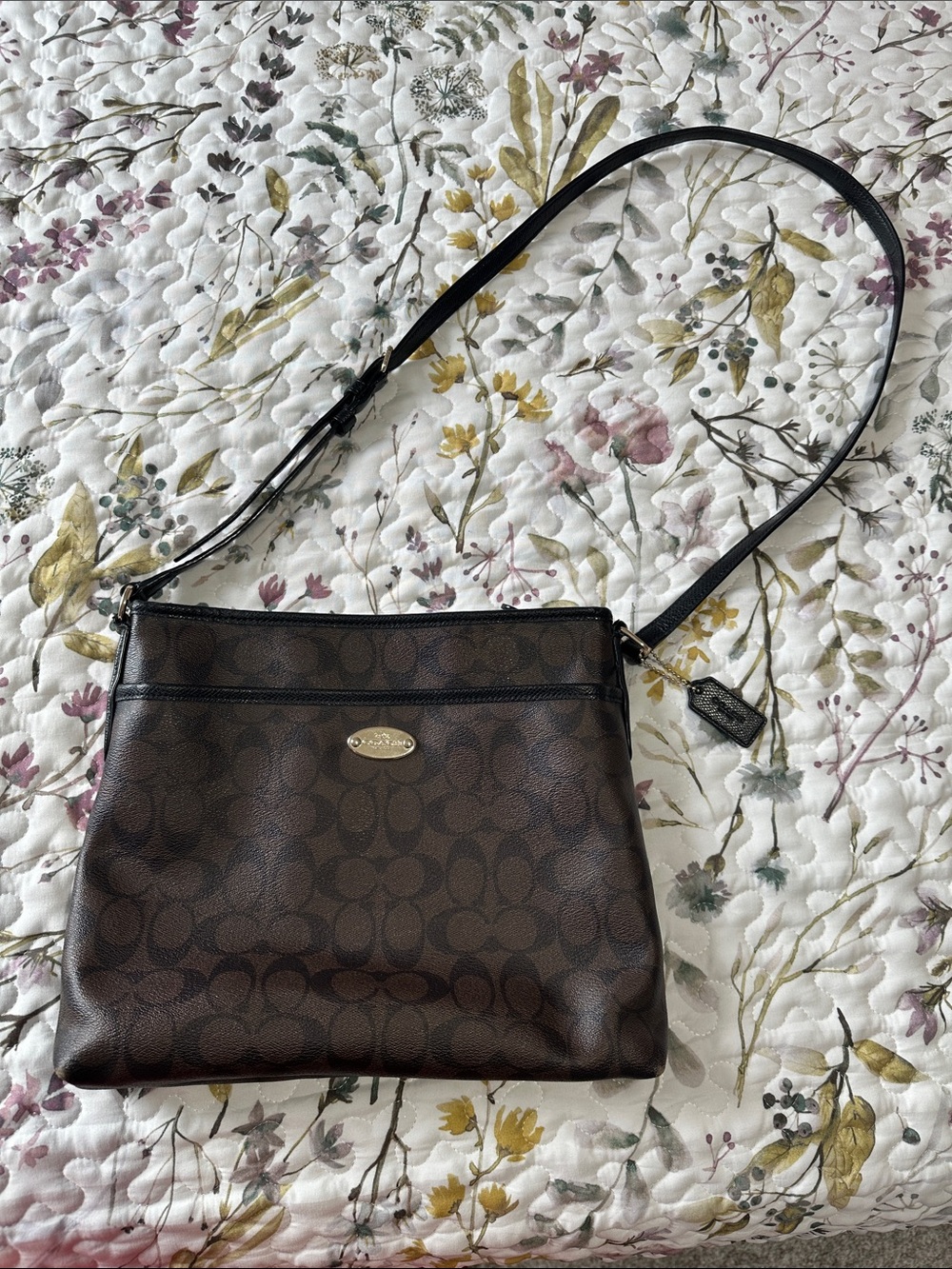 Coach Brown Signature Crossbody with Black Trim